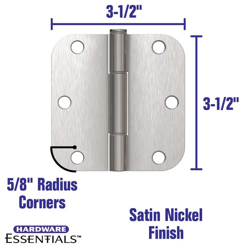 Hardware Essentials 854328 Smooth Corner Squeak-Proof Door Hinges, 3-1/2 inch, Satin Nickel - Image 2